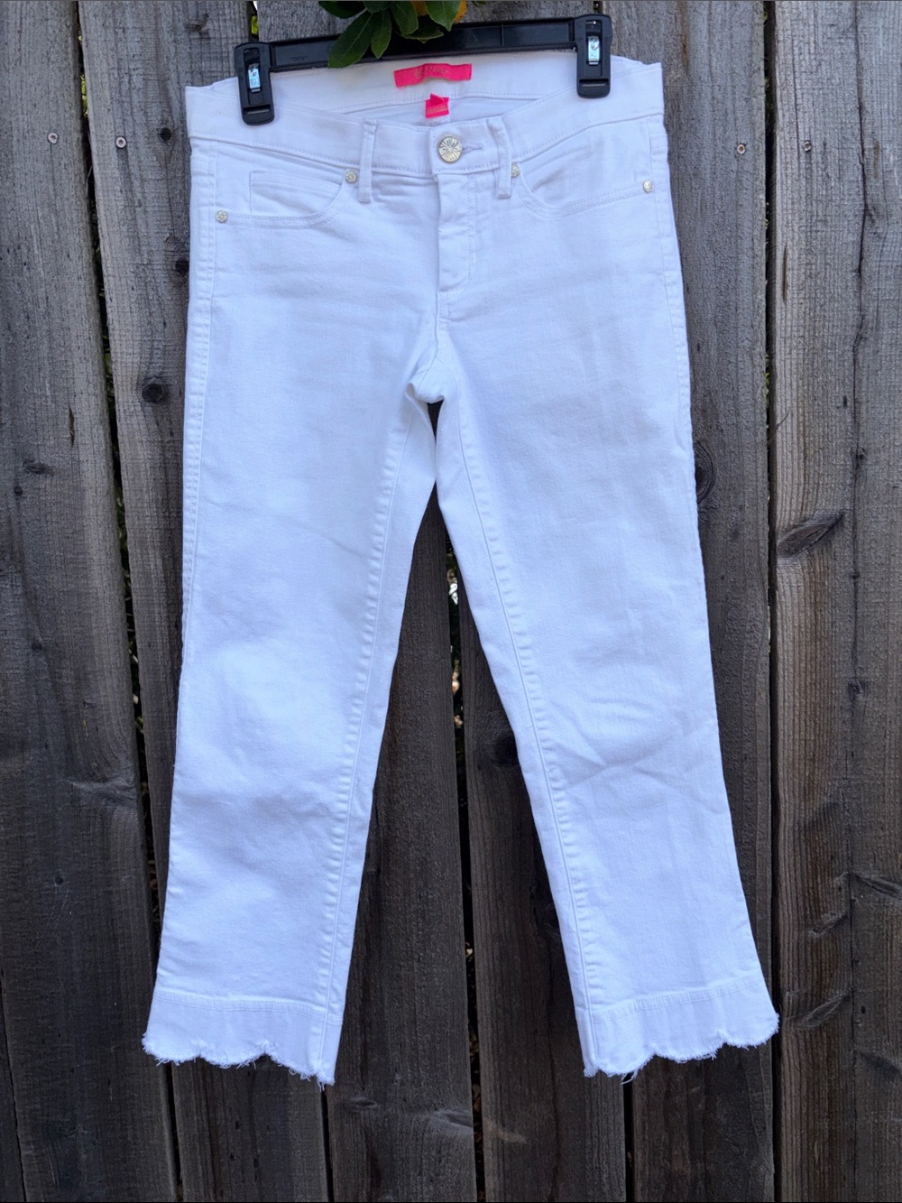 Lilly Pulitzer White Cropped Frayed-Hem Jeans